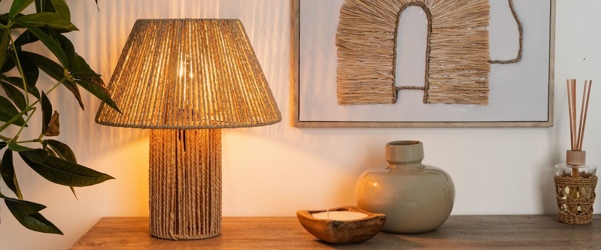 Lámpara de mesa de metal y cuerda de cartón Genna Ø32x38cm