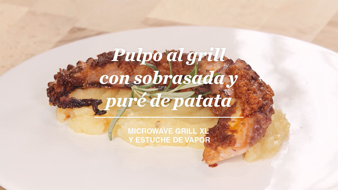 Pulpo al grill con sobrasada y puré de patata
