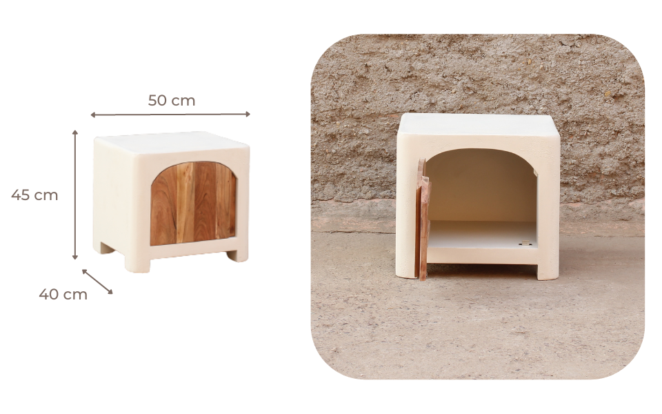 Mesilla de noche de madera de acacia y cemento Kurli