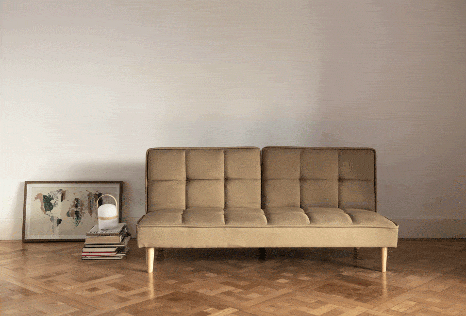 sof&aacute; cama de lino caqui slow living