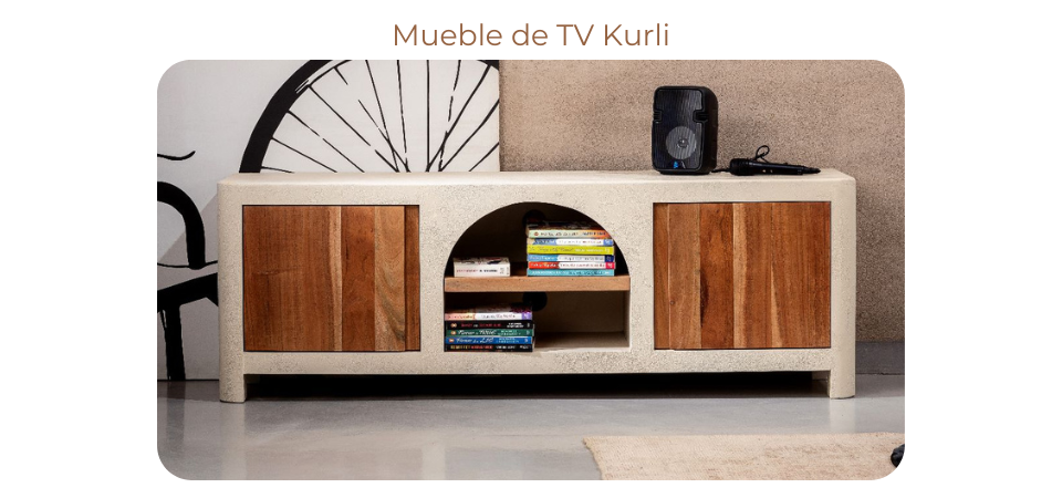 Mueble de TV de madera de acacia y cemento Kurli