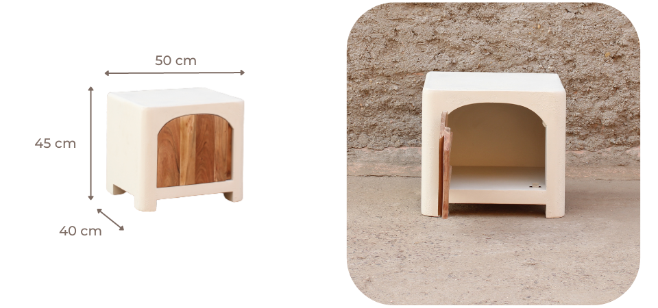 Mesilla de noche de madera de acacia y cemento Kurli
