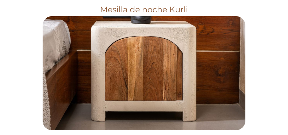 Mesilla de noche de madera de acacia y cemento Kurli