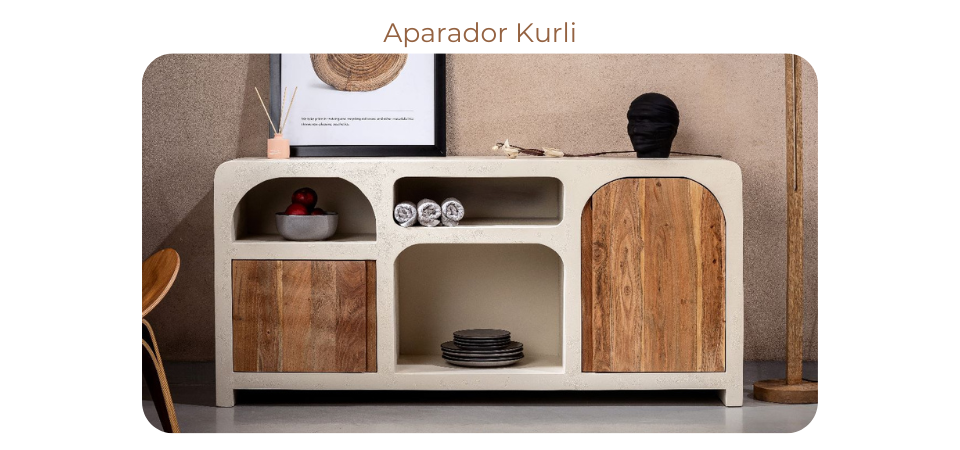Aparador de madera de acacia y cemento Kurli