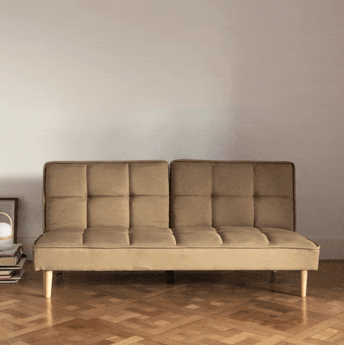 sof&aacute; cama de lino caqui slow living