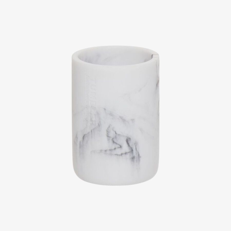 Vaso portacepillos efecto mármol blanco Varlo Ø8x11cm