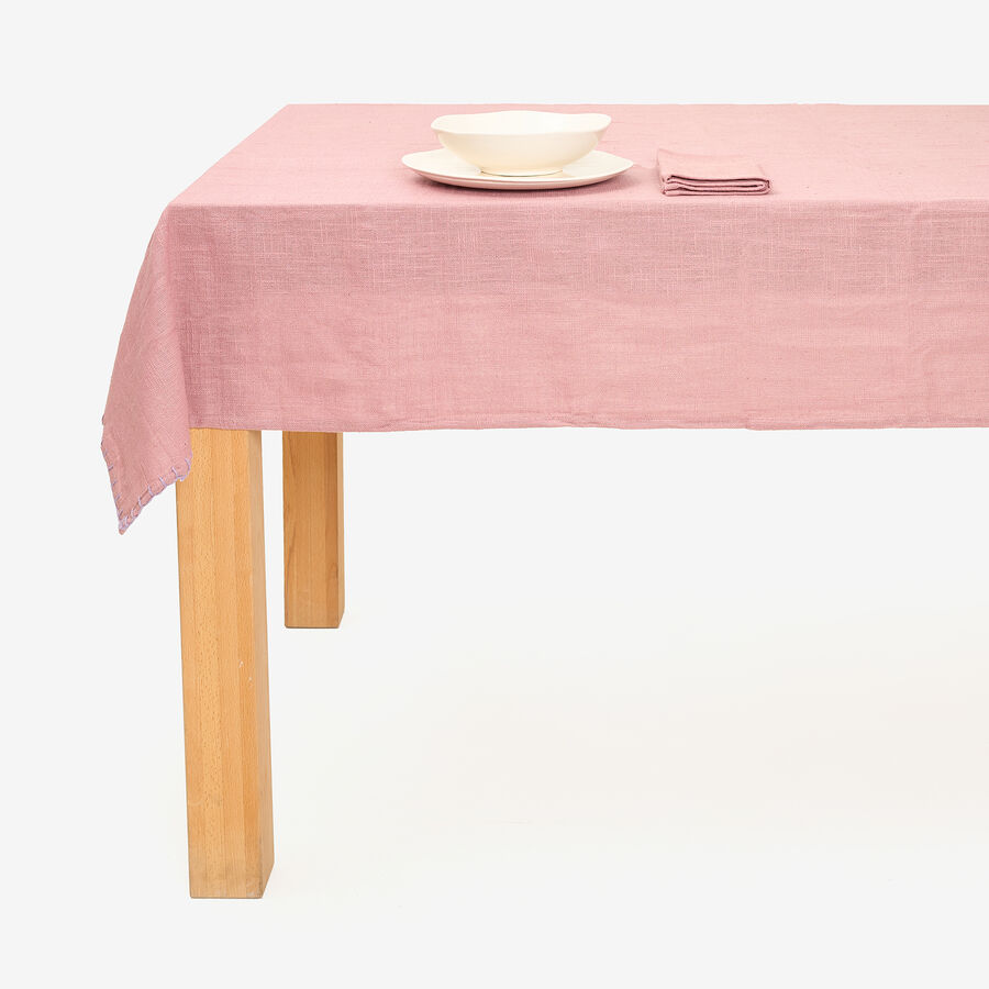 Mantel de algodón rosa pespunte lila Arosa 140x250cm