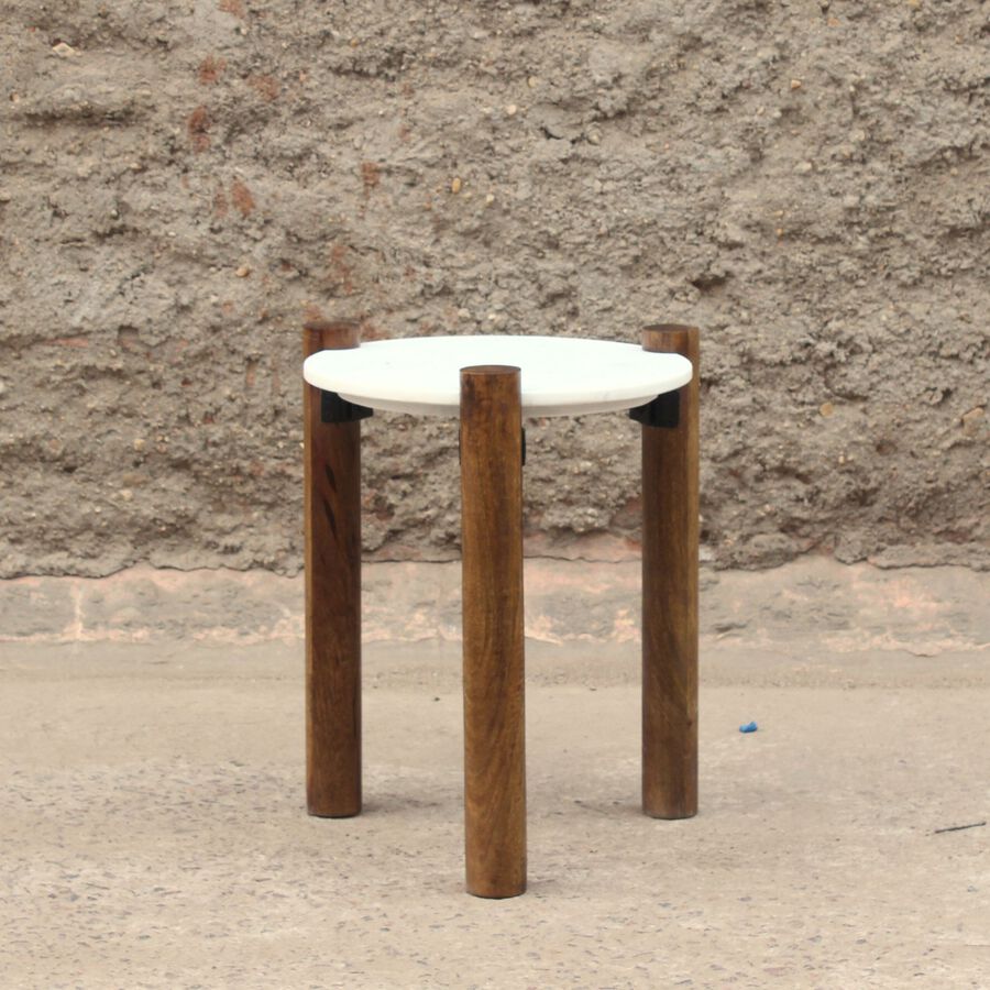 Mesa auxiliar de mármol y madera Houston Ø40x50cm Clau&Chloe