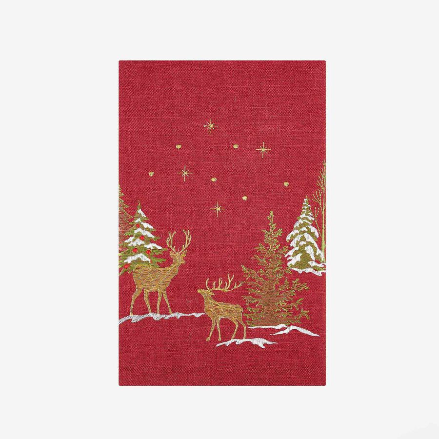 Camino de mesa rojo bordado Abetos 50x150cm