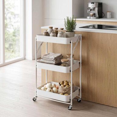 Carro de cocina plegable blanco de hierro Ares 77cm