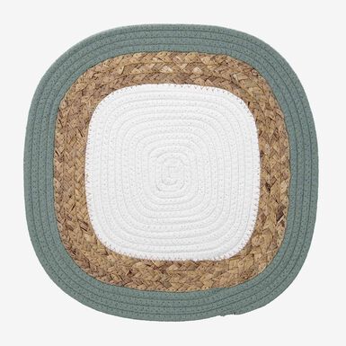 Mantel individual cuadrado de yute y algod&oacute;n blanco Musgo 38cm