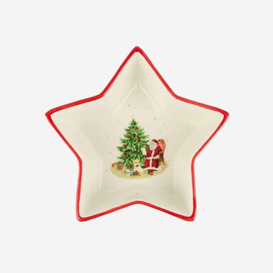 Bol estrella de cer&aacute;mica Santa Claus con &aacute;rbol 18cm
