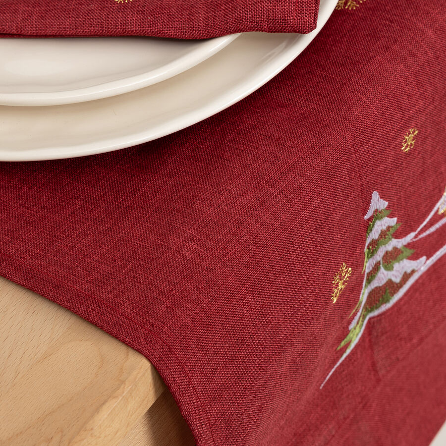 Camino de mesa rojo bordado Pueblo Navidad 50x150cm