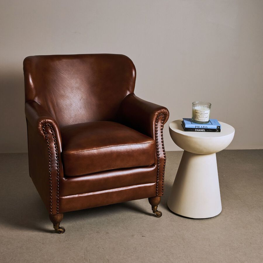 Butaca de piel marrón Chester 65x72x80cm