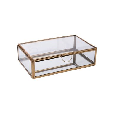 Joyero de cristal dorado con tapa Bay 20x13cm