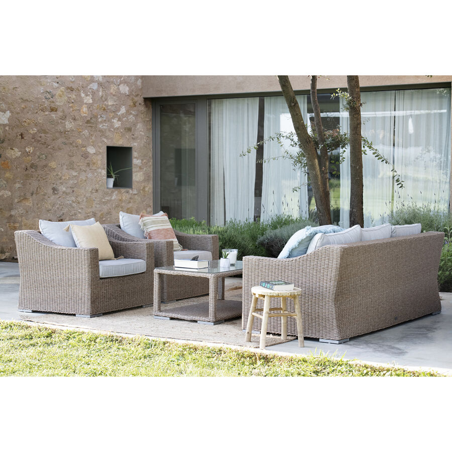 Set de jard&iacute;n de 4 piezas de rat&aacute;n sint&eacute;tico beige Zanz&iacute;bar