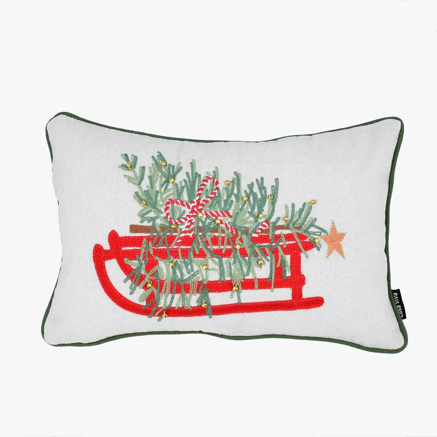Funda de coj&iacute;n trineo con &aacute;rbol 30x45cm