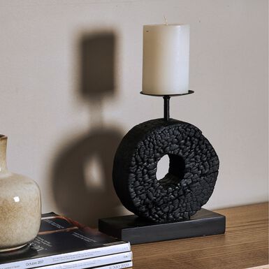 Portavelas de madera de mango y metal Circle 19x8x21cm