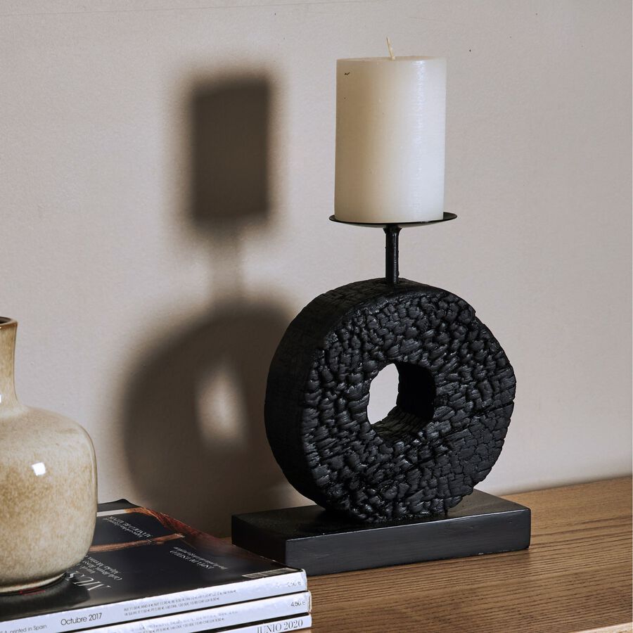 Portavelas de madera de mango y metal Circle 19x8x21cm