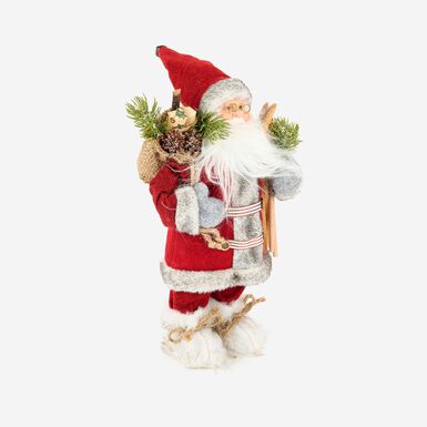 Figura decorativa Santa Claus con saco y esqu&iacute;s rojo 30cm