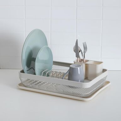 Escurridor de platos 1 nivel de metal beige 43,5x32,5x14cm