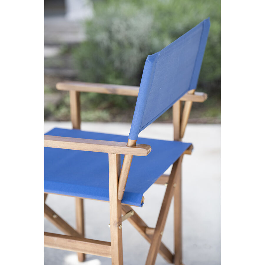 Silla plegable director de jardín azul de madera de acacia 90x56x52 cm