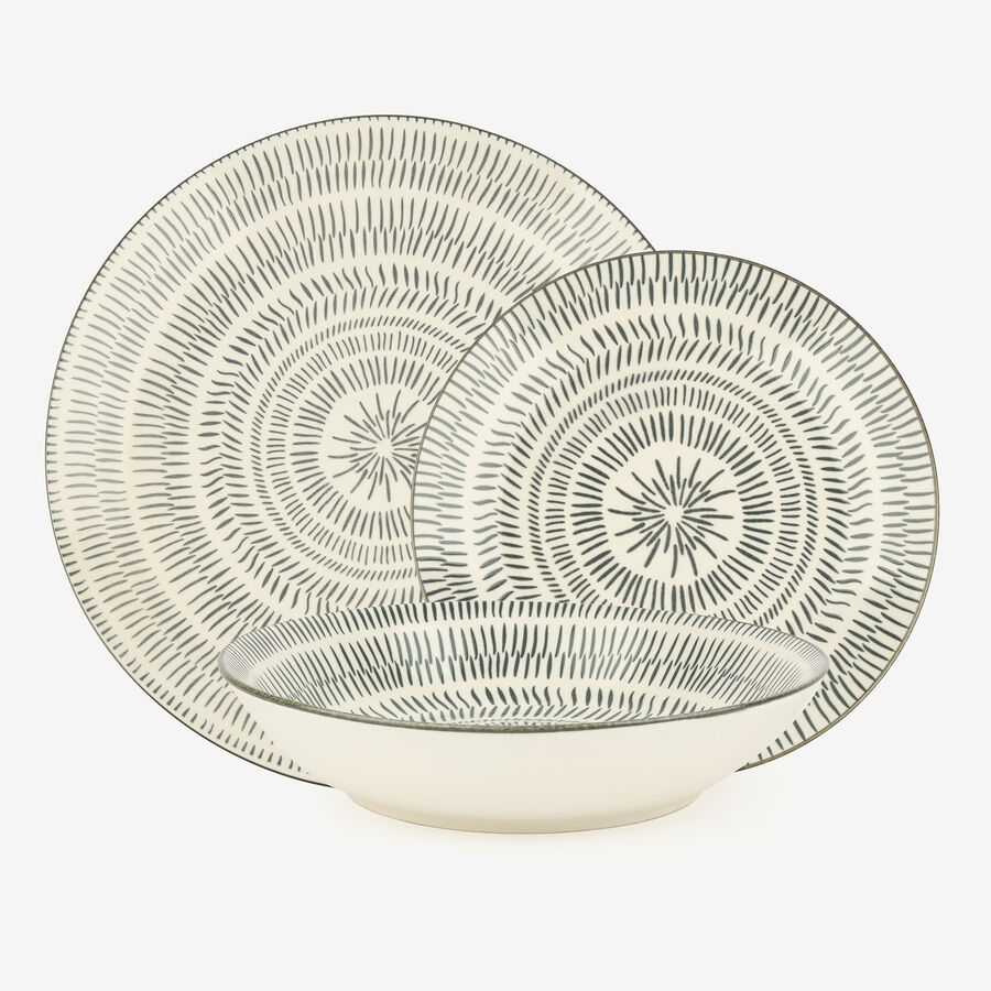 Vajilla de porcelana de 18 piezas estampado gris Saik