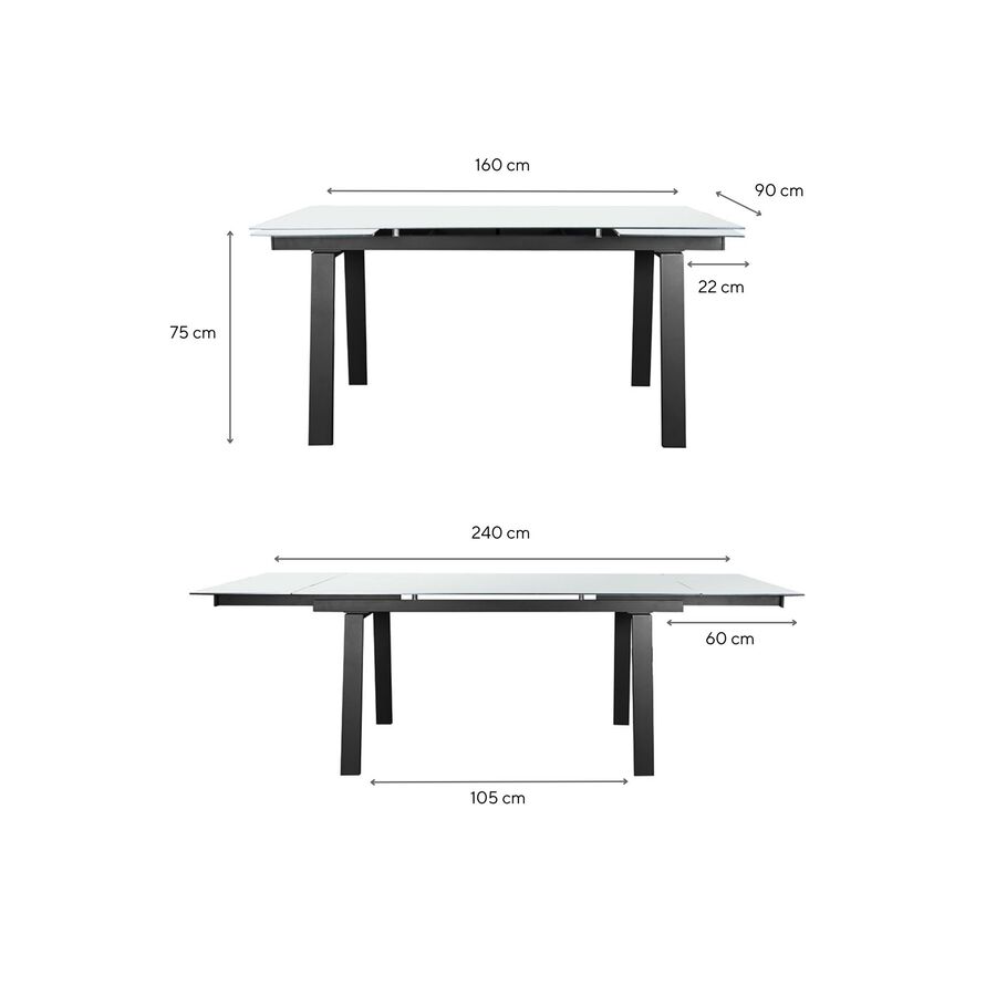 Mesa de comedor de cristal extensible Dallas 160/240x90x75cm