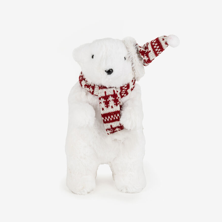 Figura decorativa Oso polar con gorro y bufanda 17x15x31cm