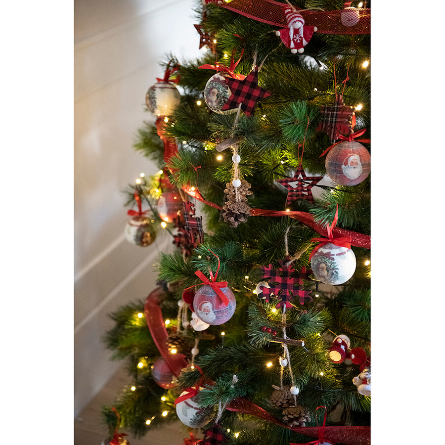 Adorno colgante de madera Copo de nieve con piñas 35cm