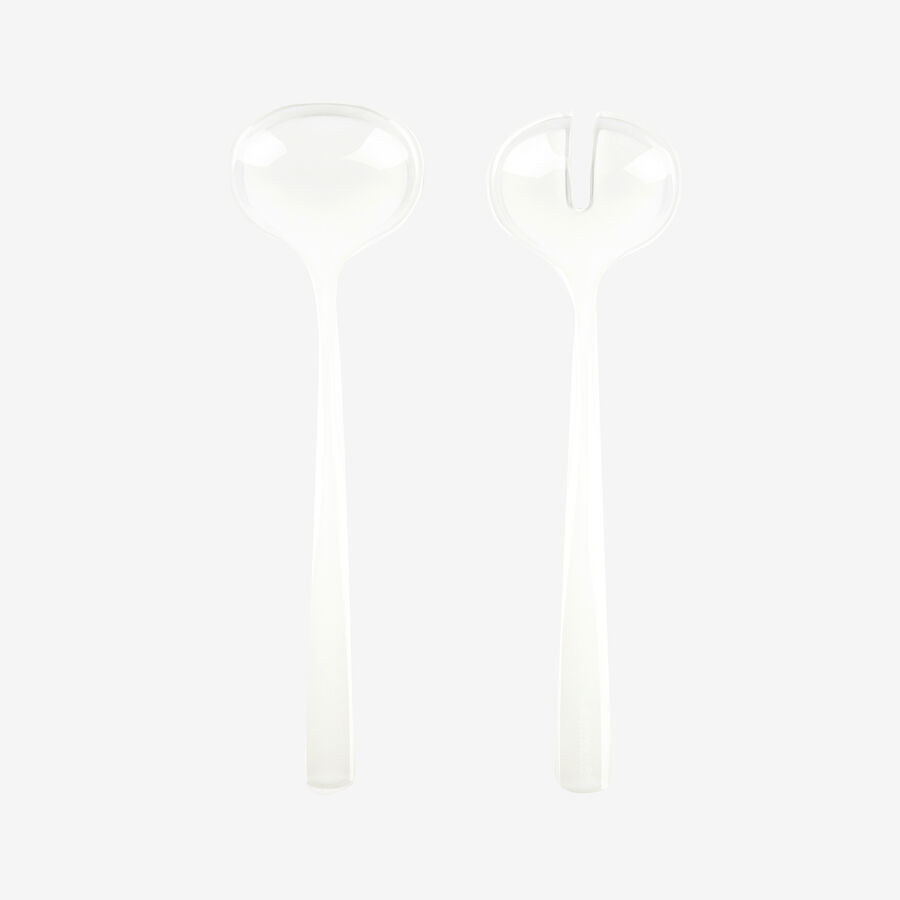 Set de 2 cubiertos ensalada transparentes y blanco perla 28cm - Guzzini Kaia