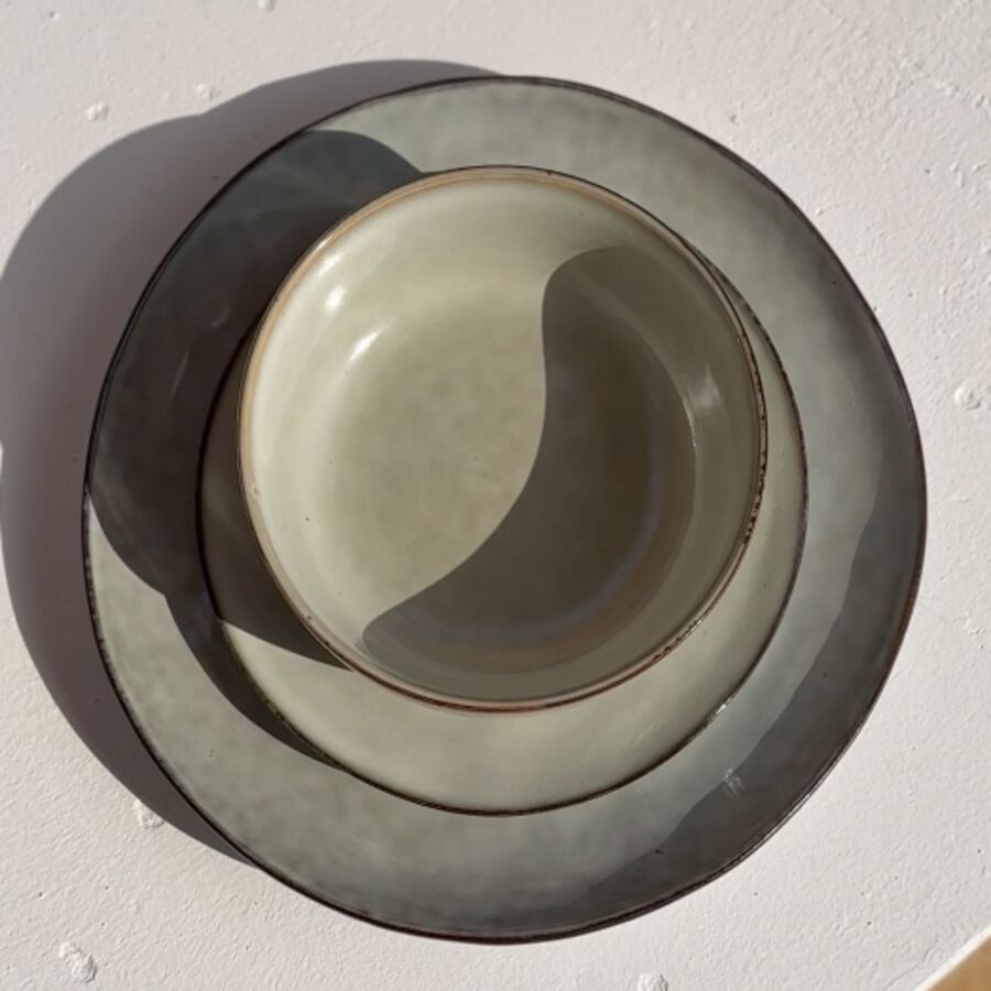 Vajilla de 12 piezas de cerámica gris Veiga