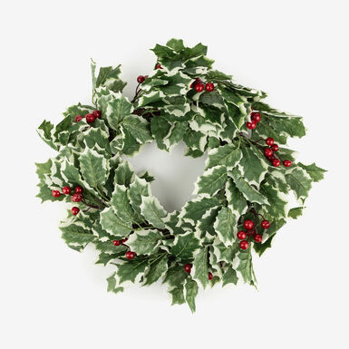 Corona decorativa de acebo y bayas rojas Ø41cm