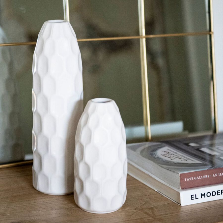 Jarrón de gres blanco Simón Ø9x31cm