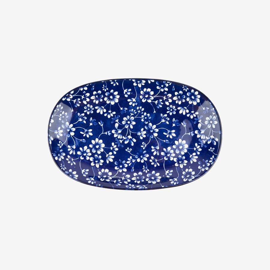 Bandeja ovalada de porcelana azul Nara 23cm