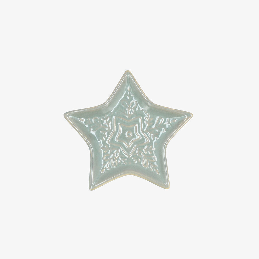 Plato navide&ntilde;o de estrella verde menta de cer&aacute;mica 14cm