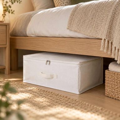 Caja de almacenaje con tapa de textil blanco Nube 50x38x20cm