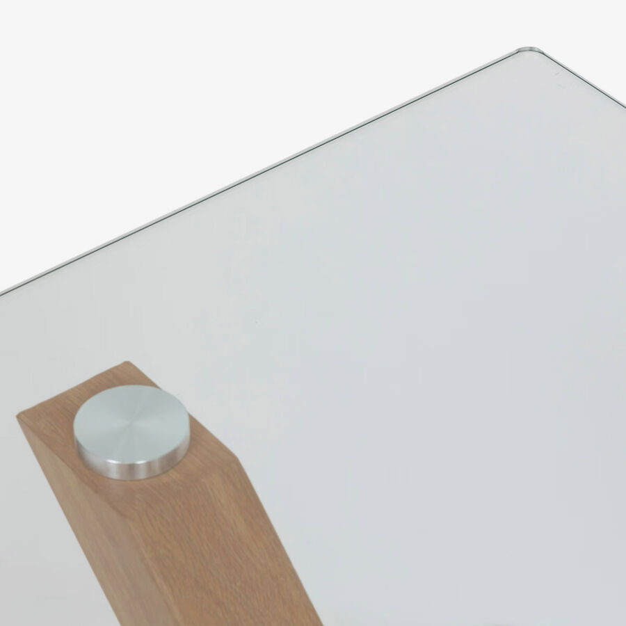 Mesa de comedor de vidrio y metal efecto roble 180x90cm 