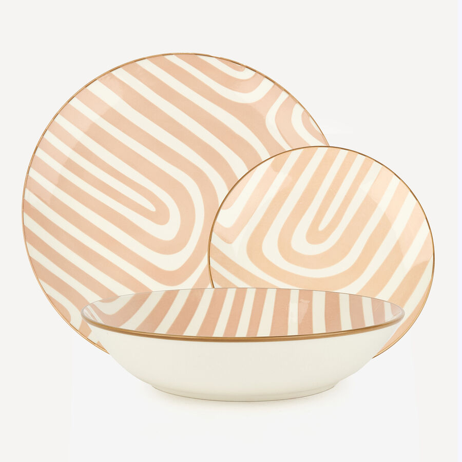 Vajilla de porcelana de 18 piezas estampado beige Aberin