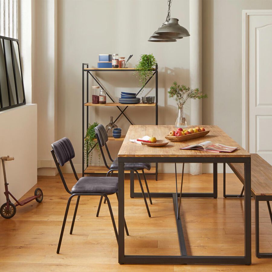 Mesa de comedor de madera y metal Lunel 180x90cm 