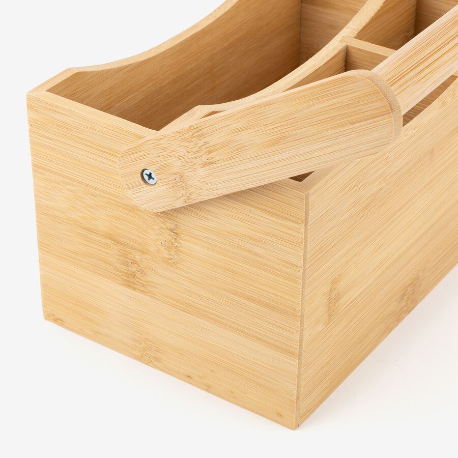 Cubertero con asa de madera de bamb&uacute; 23x14x24cm