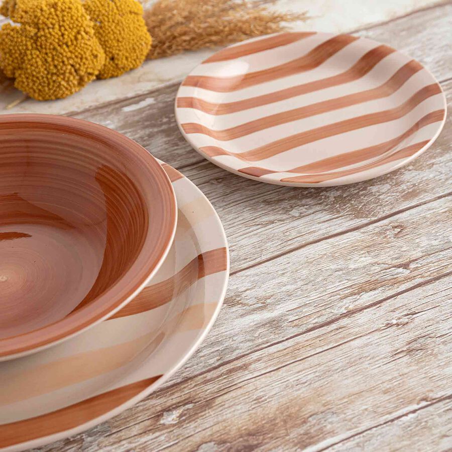 Vajilla de 18 piezas cer&aacute;mica marr&oacute;n y  beige Crema Aegea