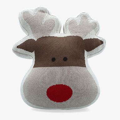 Coj&iacute;n de punto con forma de Reno marr&oacute;n 35x35cm
