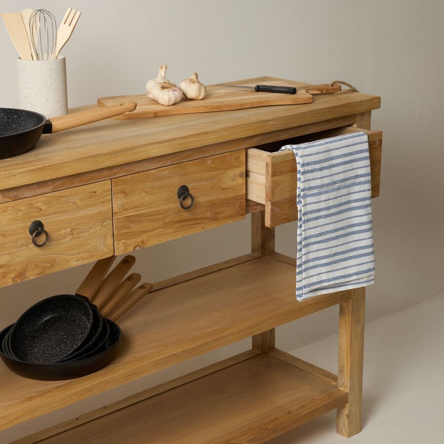 Mueble de cocina de madera de olmo reciclada Tulsa 120x40x90cm