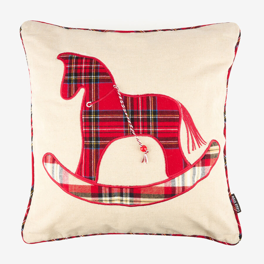 Funda de cojín Caballo balancín de tartán 45x45cm