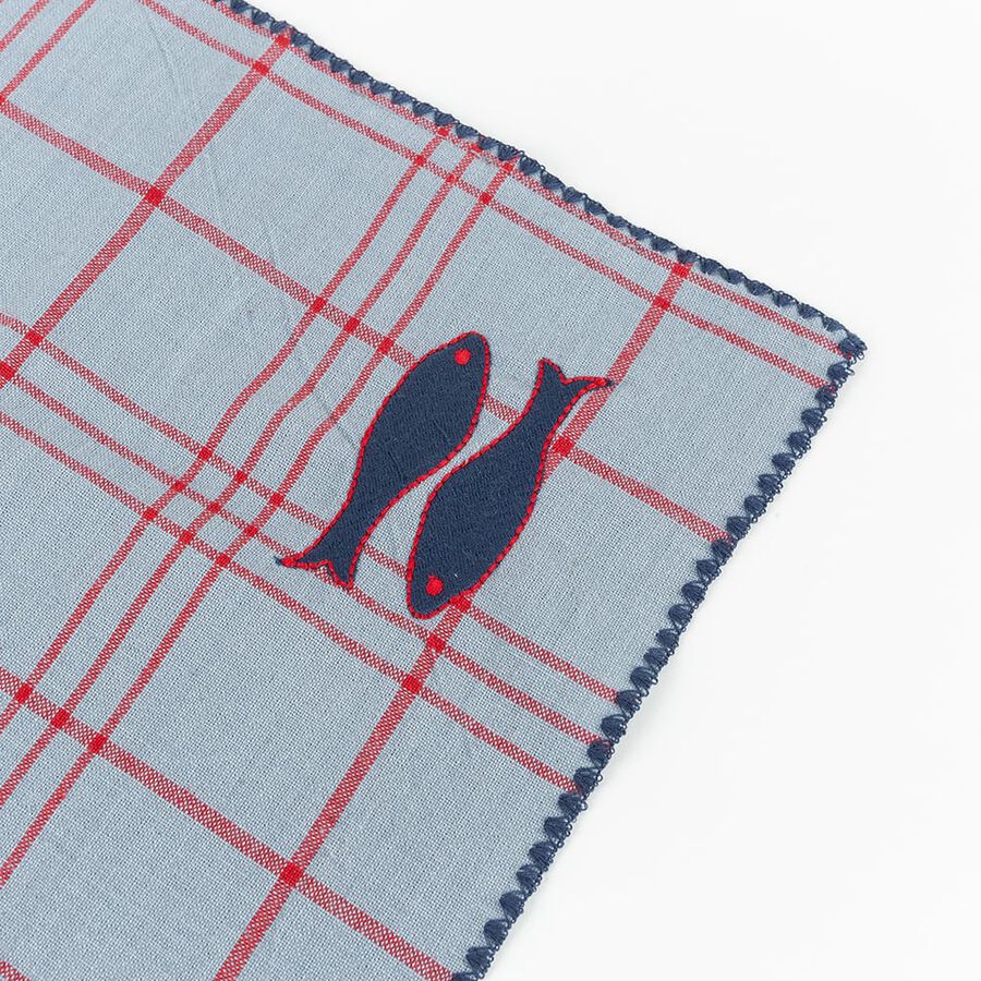 Mantel individual de algodón bordado azul pez 35x50cm