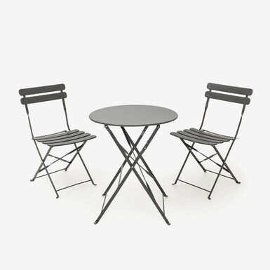 Set de jard&iacute;n plegable de mesa y 2 sillas de acero gris oscuro Bistro