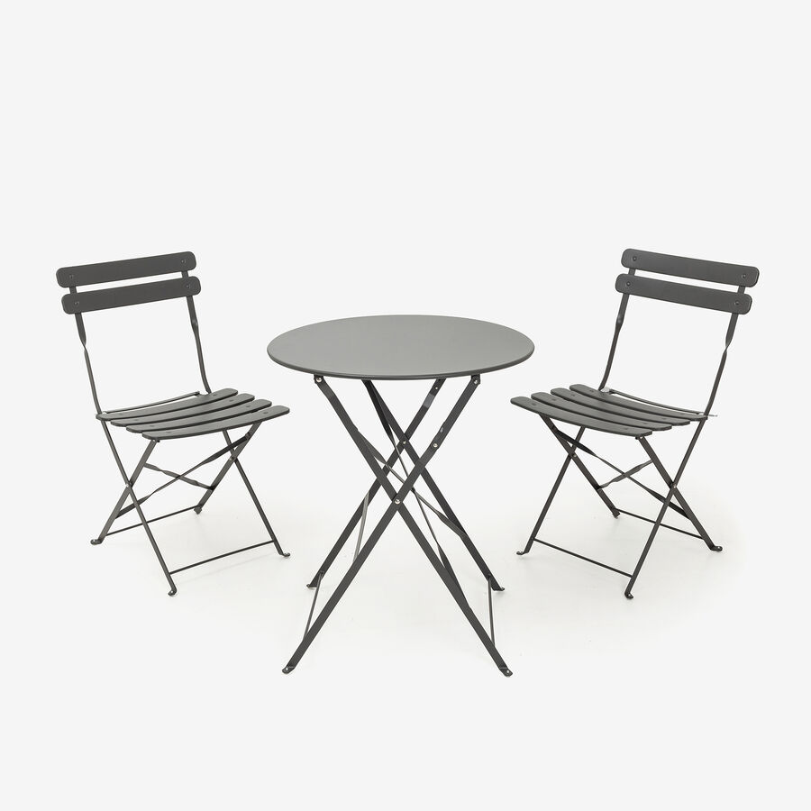 Set de jard&iacute;n plegable de mesa y 2 sillas de acero gris oscuro Bistro