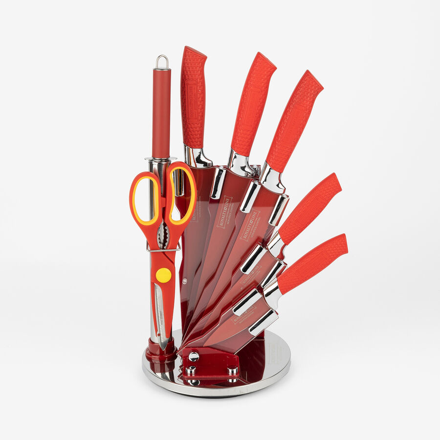 Set de 5 cuchillos y utensilios de acero inoxidable rojo