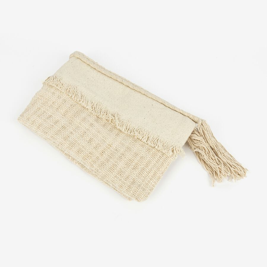 Funda de coj&iacute;n blanco de algod&oacute;n flecos 30x45cm